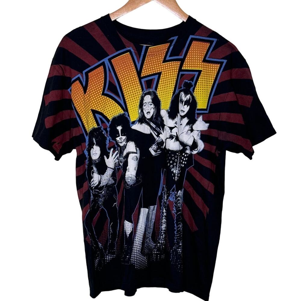 Vintage KISS Liquid Blue Japan AOP Tee Size: Large With Ace, Peter, Paul & Gene